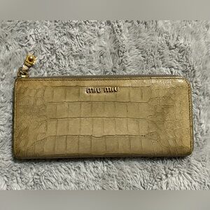 Miu Miu Croc-Embossed Dark Beige Wallet